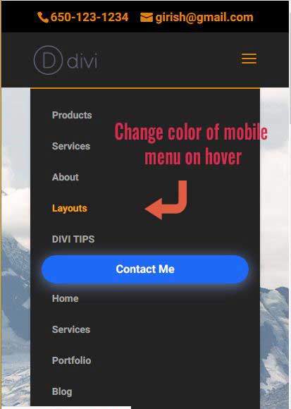 Change color of mobile menu on hover - DIVI