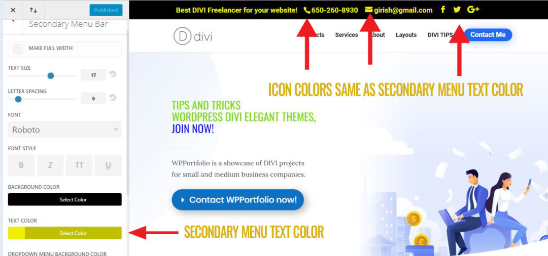 Change the Color for Email, Phone and Social Media Icons in DIVI