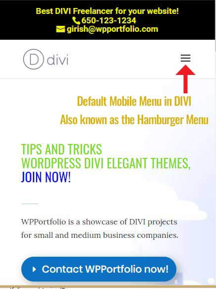 Default mobile menu in DIVI
