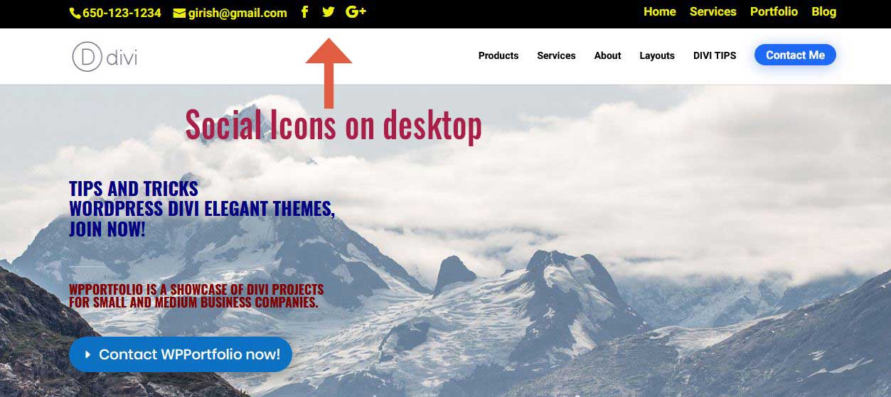 Social icons on desktop DIVI
