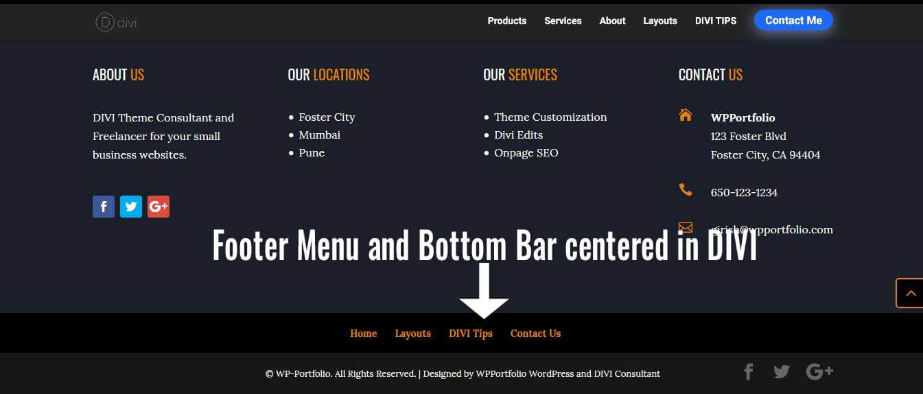 Footer Menu and Bottom Bar centered in DIVI
